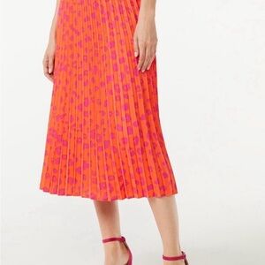 Pleated Orange and Pink Midi Skirt